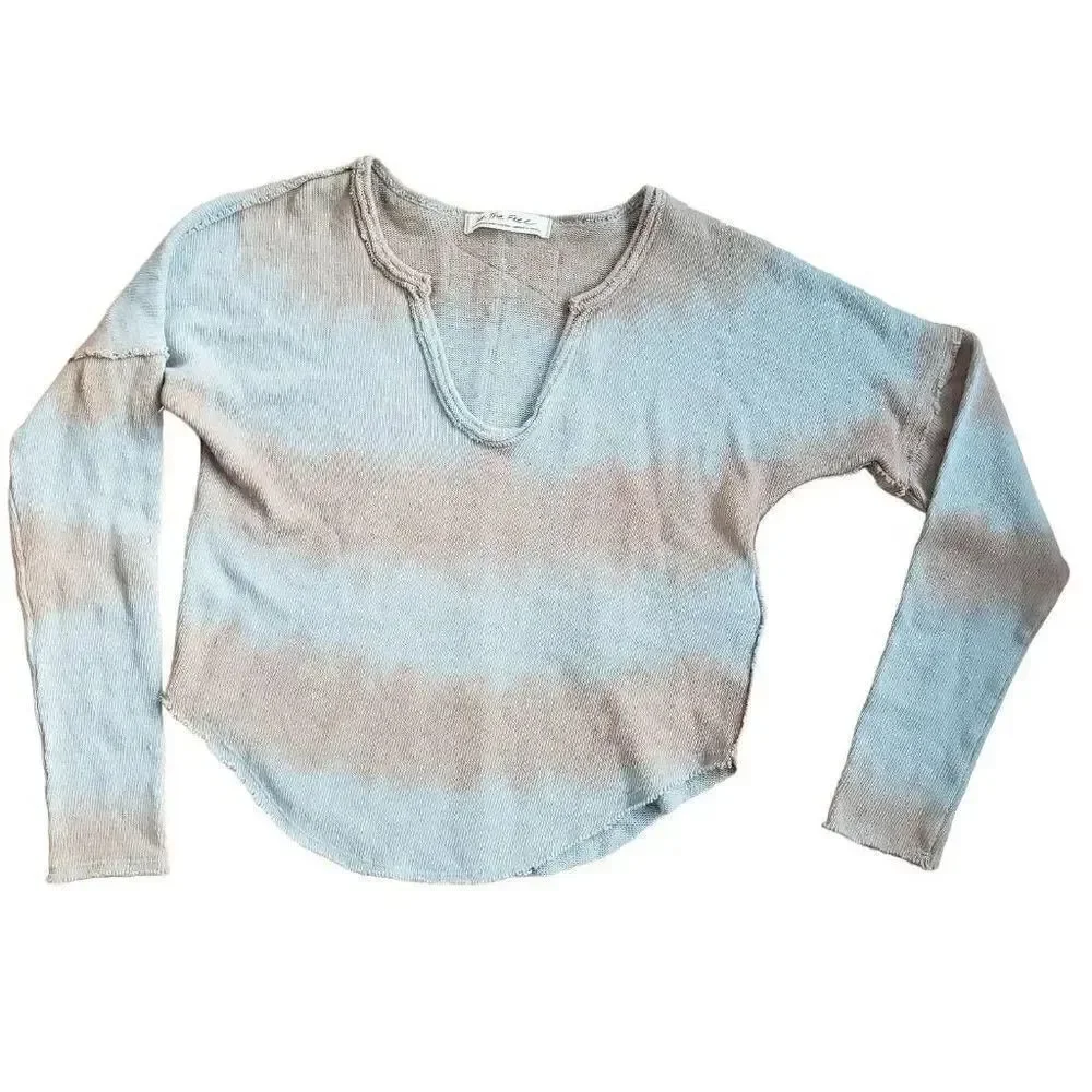 Free People Come And Get It Slouchy V Neck Washed Tie Dye Top - Picture 1 of 6